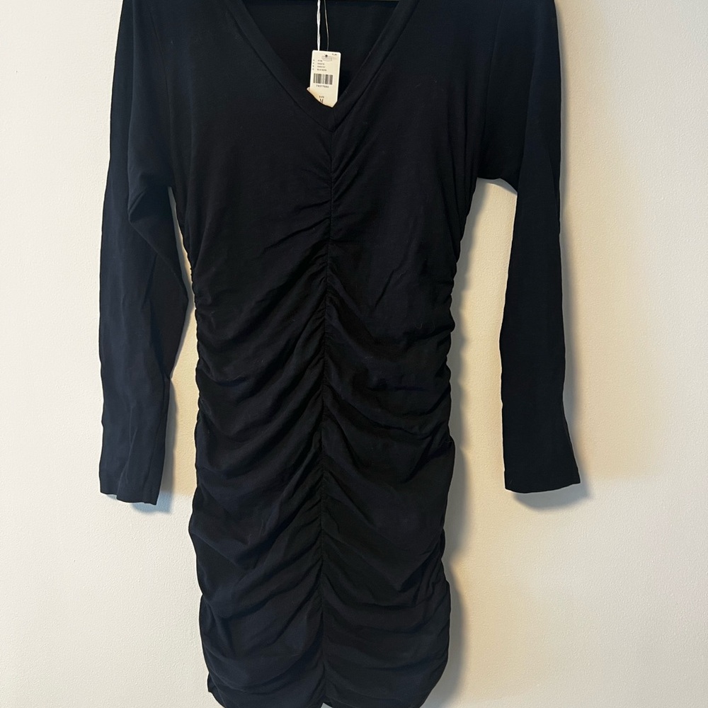 Sundry Black Long Sleeve Ruched Dress